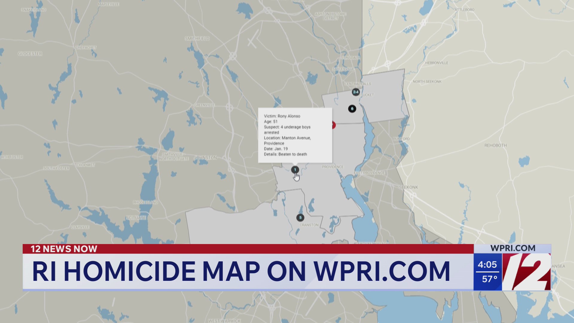 12 News homicide map tracks crime in Rhode Island
