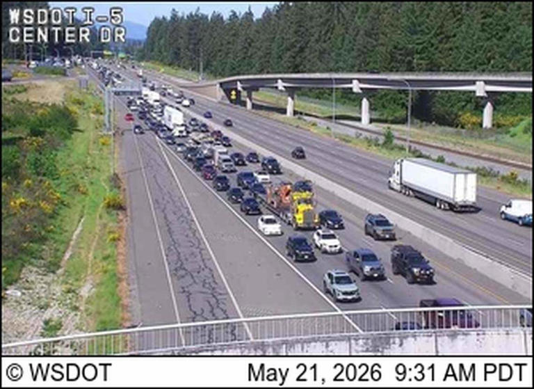 Traffic backed up on Interstate 5 northbound in DuPont after collision