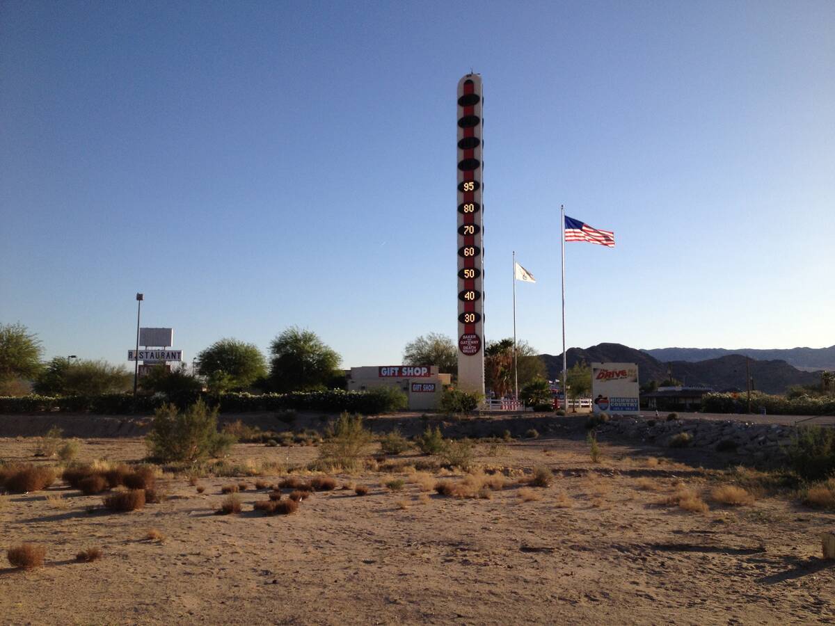 World’s tallest thermometer, between Las Vegas and LA., is for sale