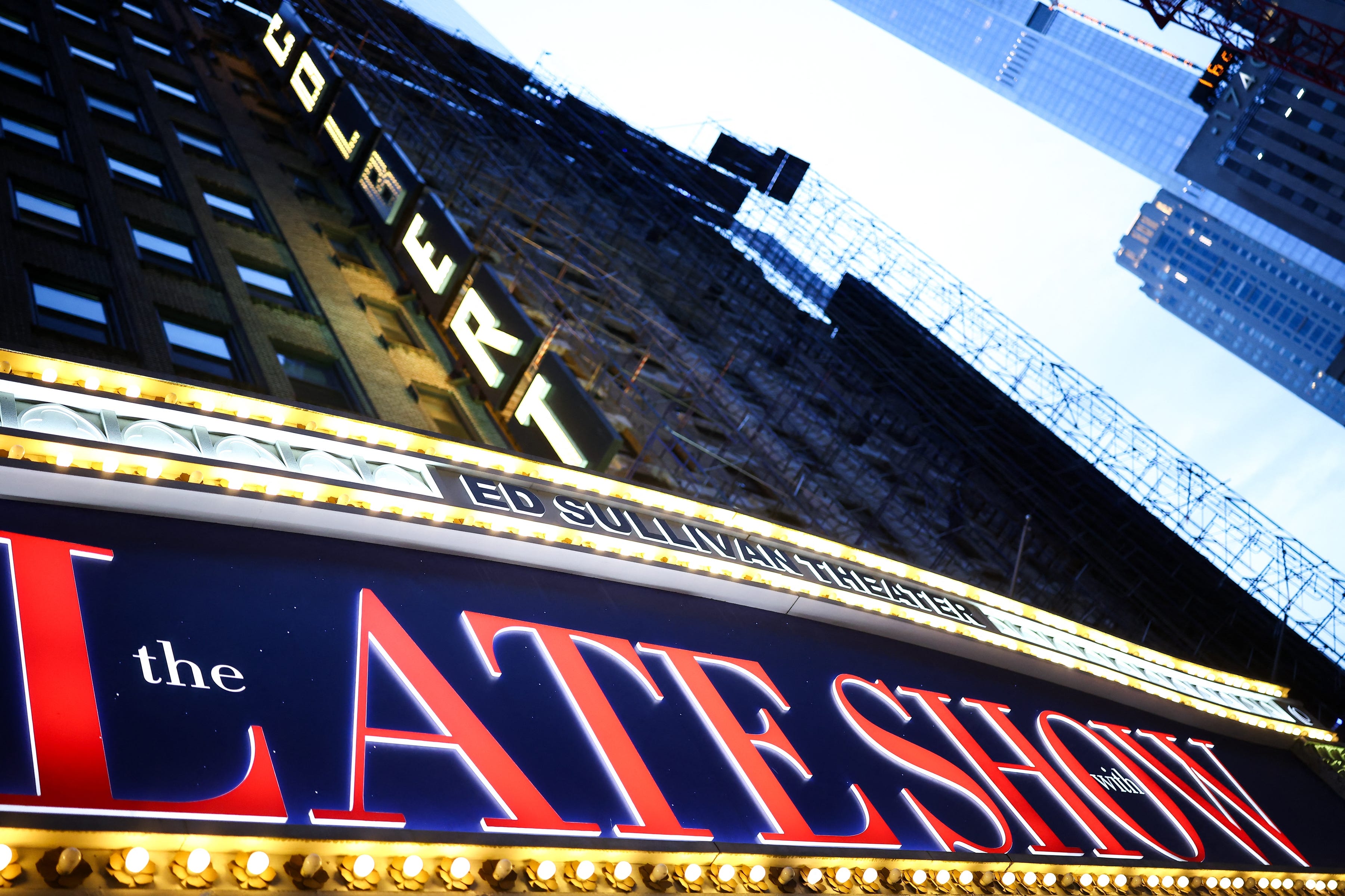 The exterior of the Ed Sullivan Theater in New York City after the taping of the final episode of "The Late Show" after 32 years on air.
