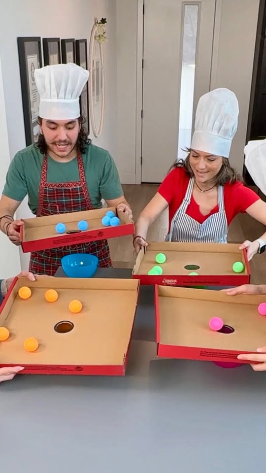 Family game night for a golden pizza box prize