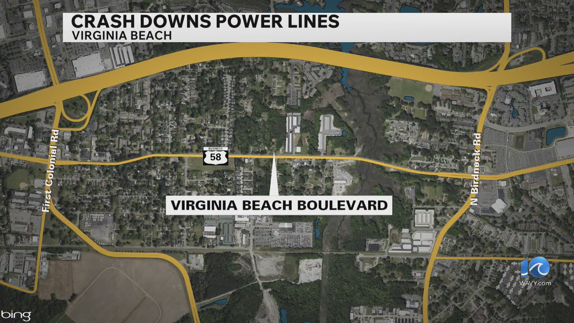 Virginia Beach Boulevard closed due to crash involving downed power lines