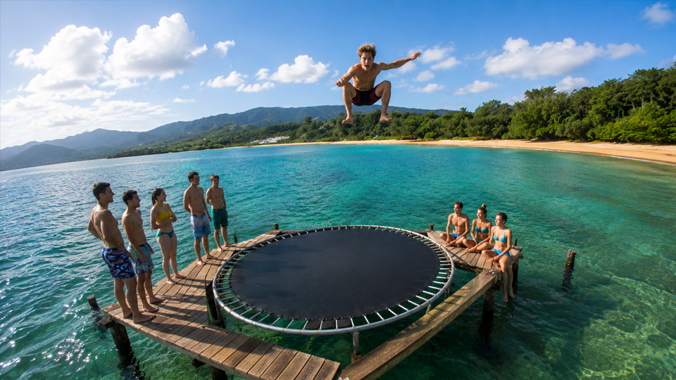 Water trampoline sends riders flying across surface