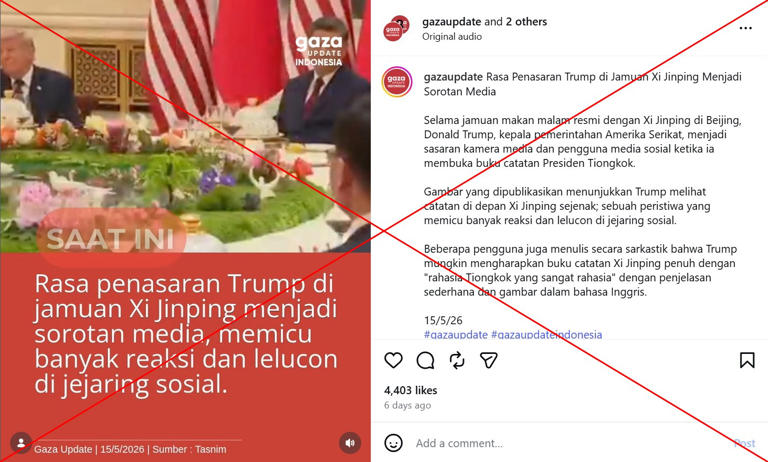 Tangkapan layar video di postingan salah yang diambil pada 22 Mei 2026, dengan tanda silang merah yang ditambahkan oleh AFP
