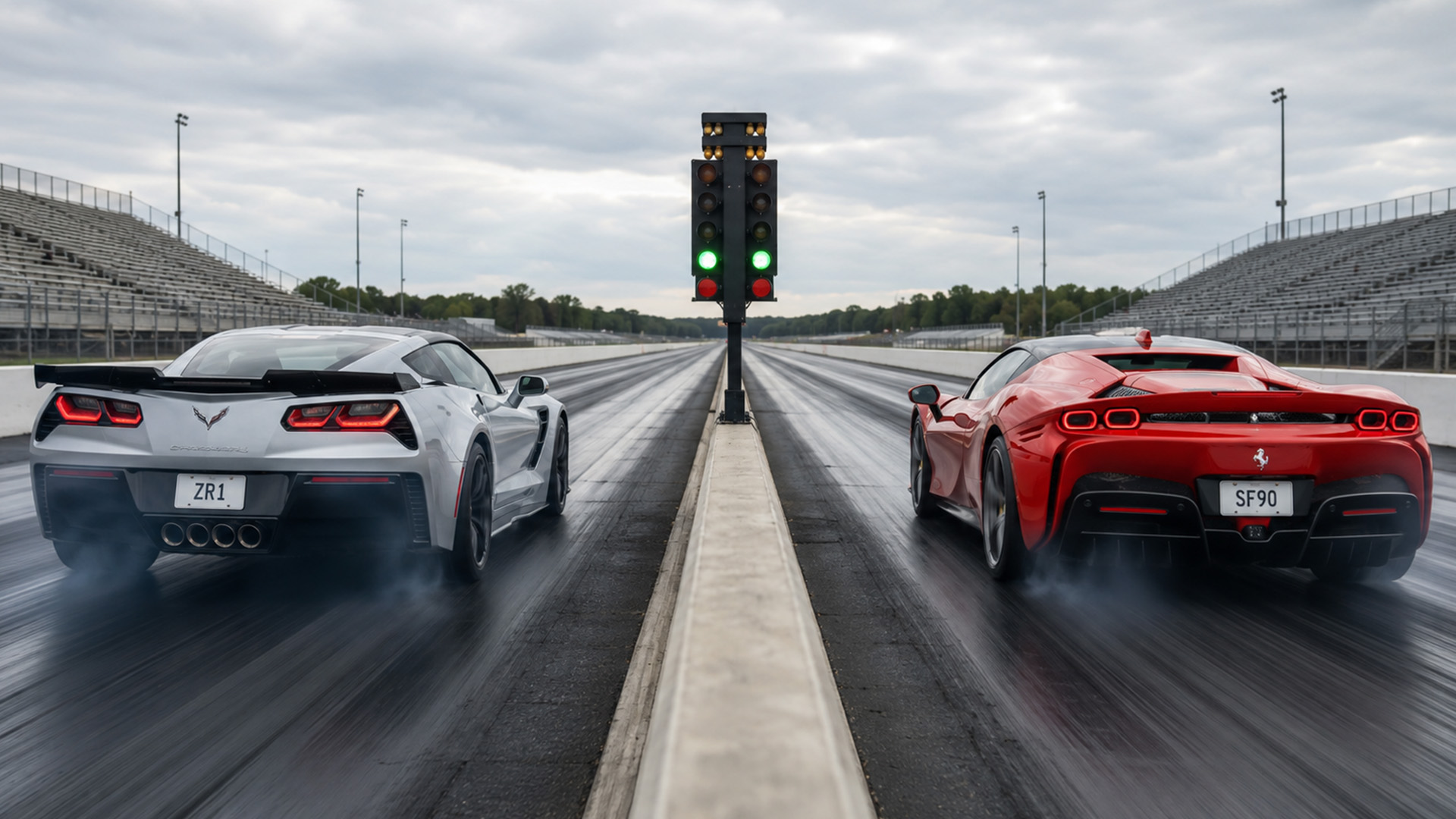 1200HP Ferrari SF90 Faces 1064HP Corvette ZR1ile Drag Race
