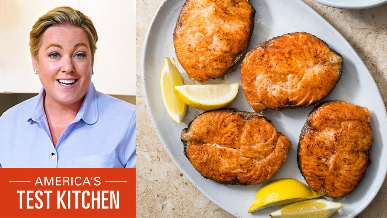 Perfect pan-seared salmon steaks with crisp skin every time