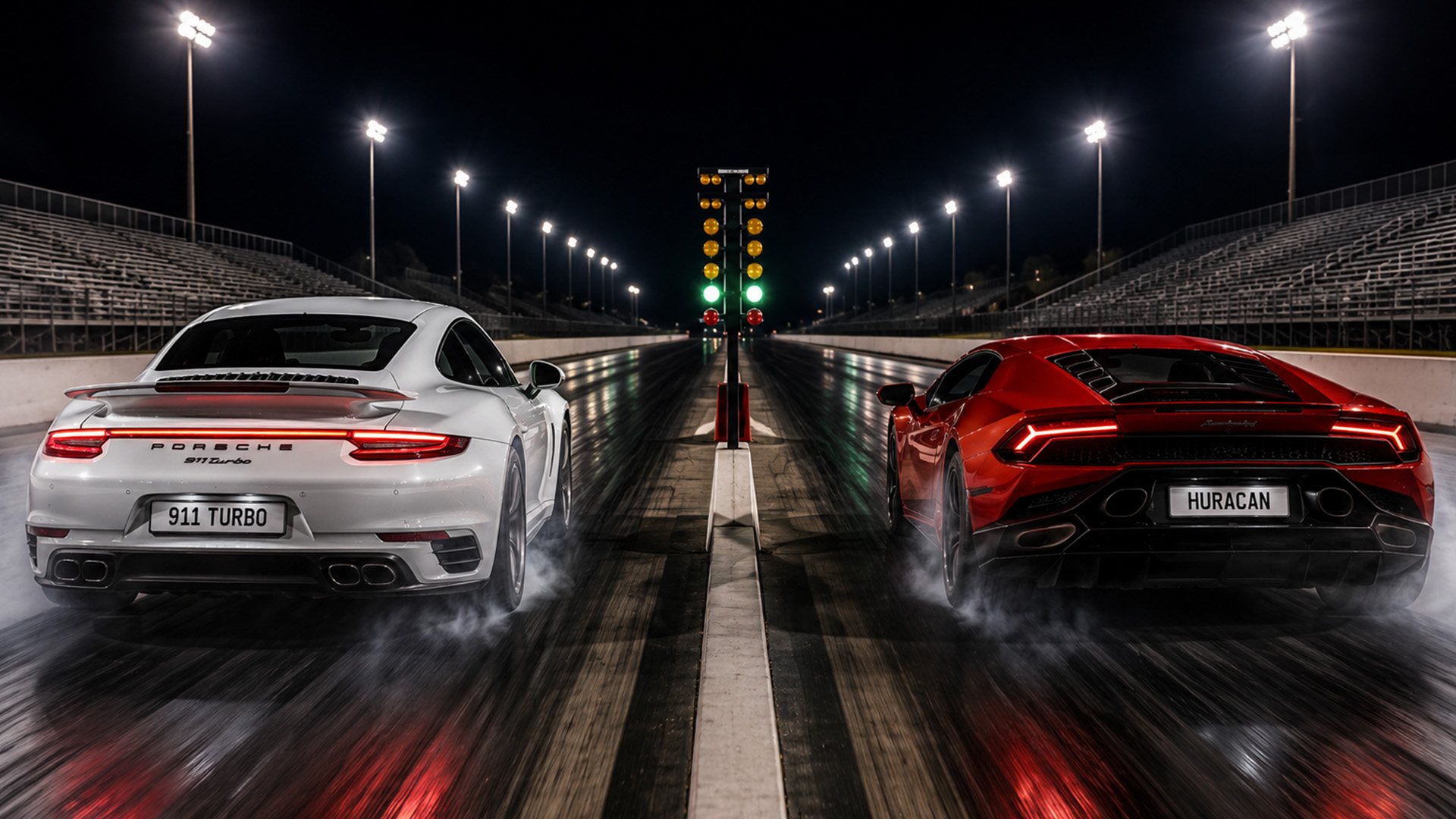 800HP Porsche Turbo vs Lamborghini Huracan drag race