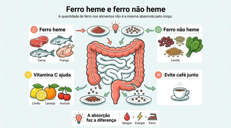 Qual tem mais ferro, a carne vermelha ou o feijão?