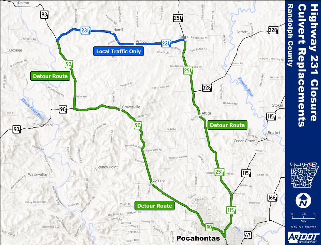 Highway 231 in Randolph County to close for three months
