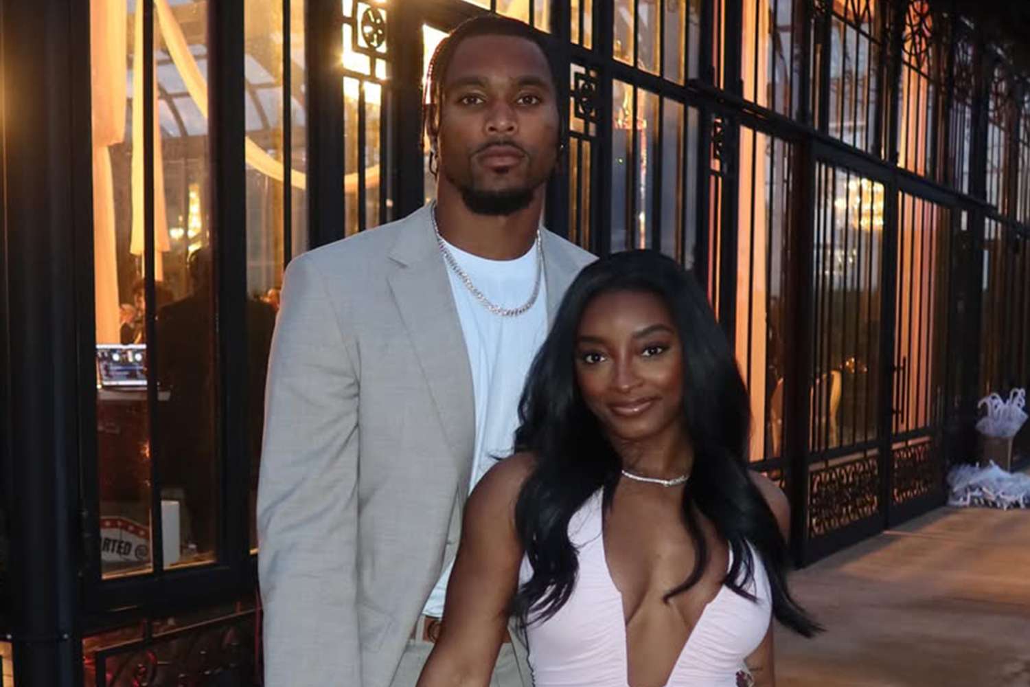 Simone Biles wows in gown with plunging neckline for date night with husband Jonathan Owens