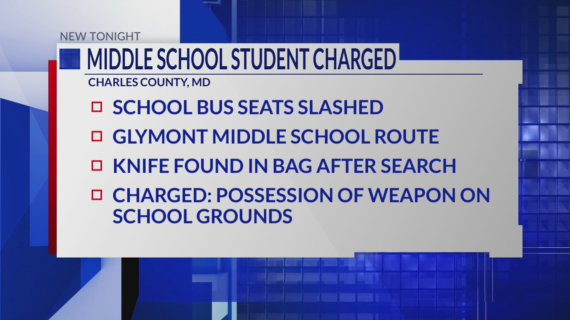 Middle school student facing charges after bus seats slashed, knife ...