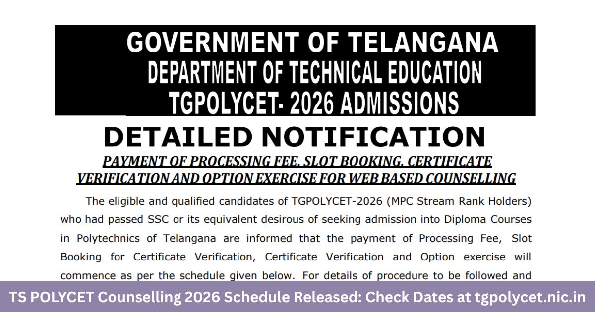 TS POLYCET counselling 2026 schedule released: Check dates at tgpolycet ...