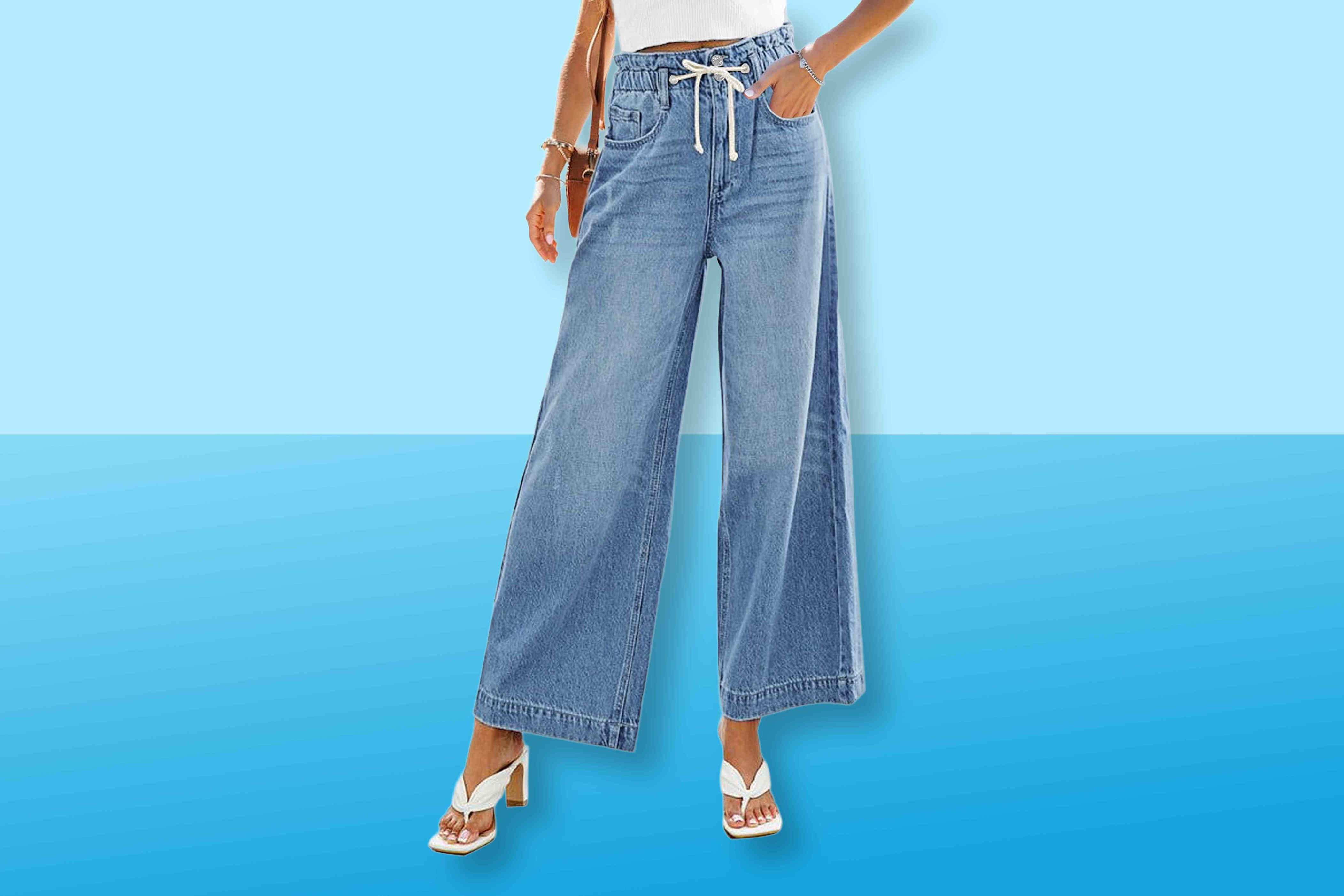 These wide-leg jeans achieve the comfort of sweatpants thanks to a ...