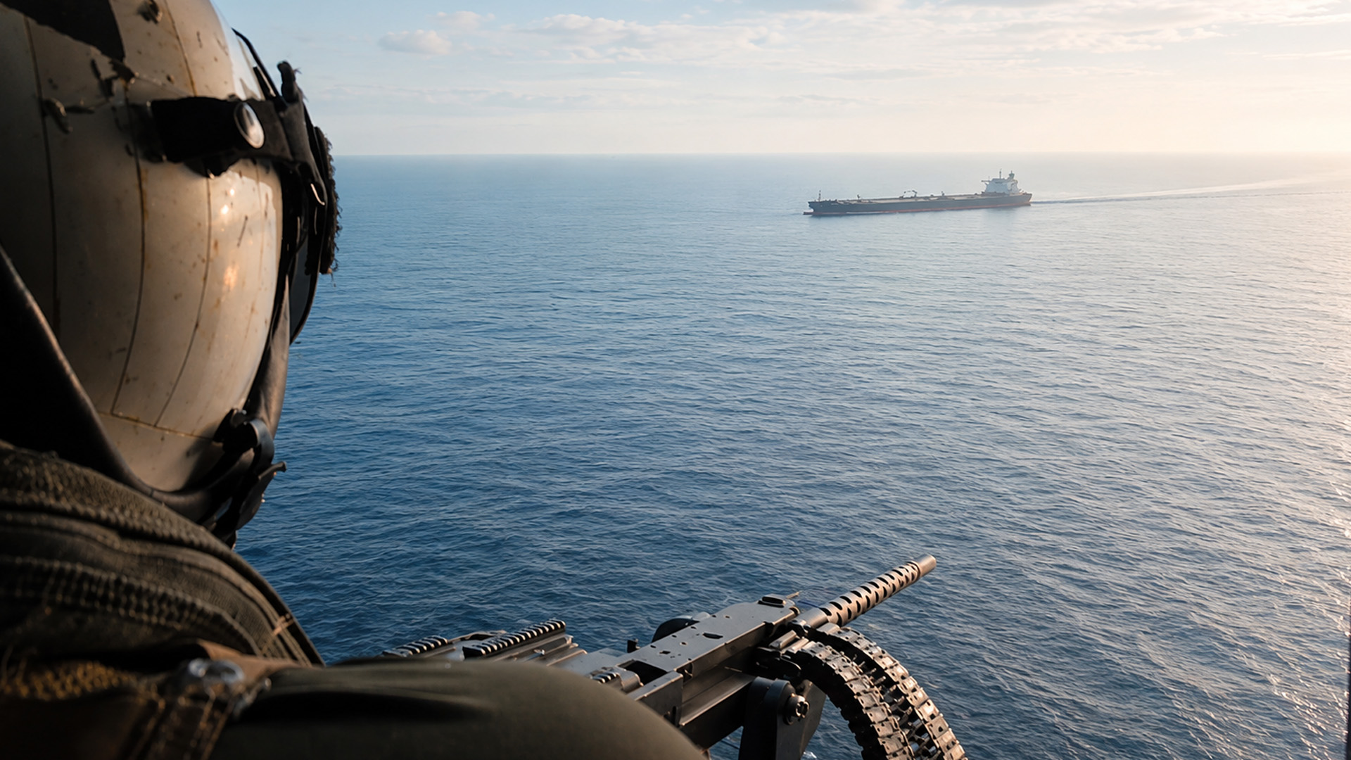 US Navy helicopter patrols during maritime blockade