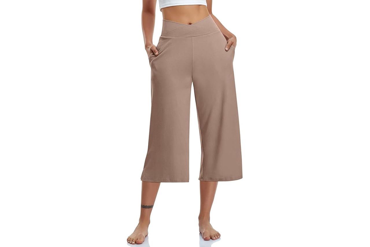 TARSE Womens Casual Wide Leg Yoga Capris