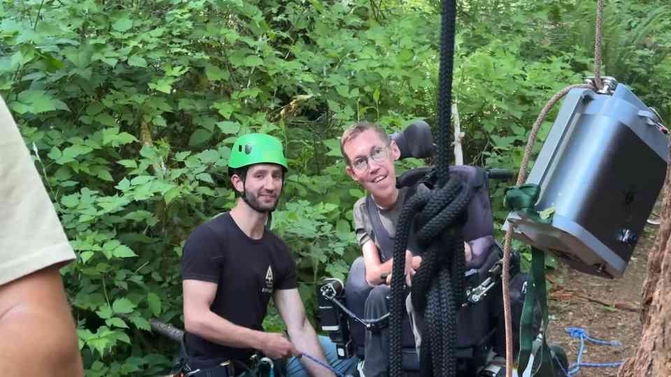 Attempting to climb a tree in a power wheelchair