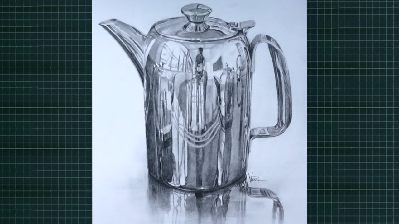 Master metal texture drawing: stainless steel teapot made simple