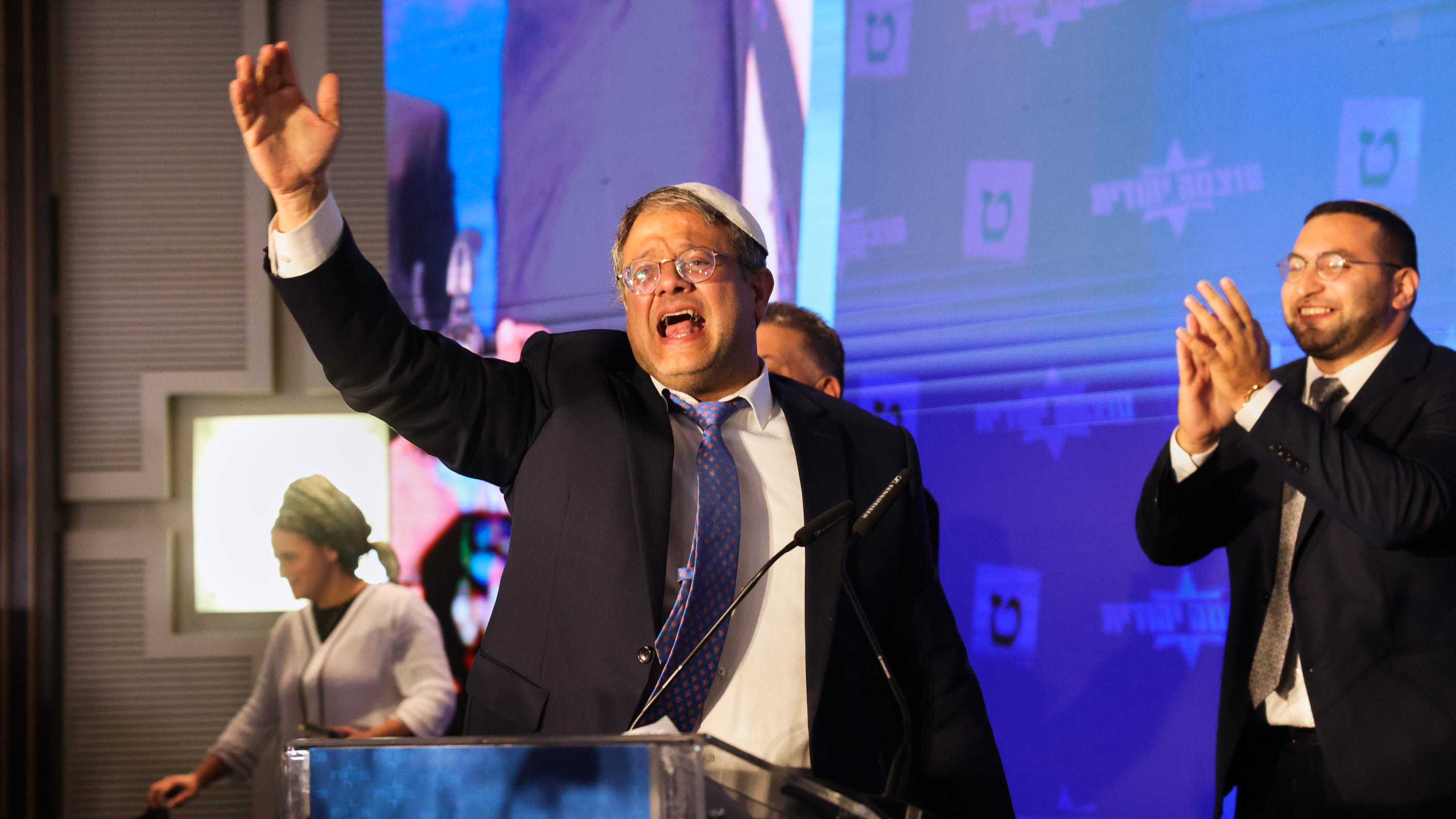 Itamar Ben-Gvir has been banned from France and Poland following the release of footage showing him taunting activist detainees (Oren Ziv/AP)
