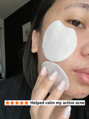 different reviewer with two toner pads on their cheeks