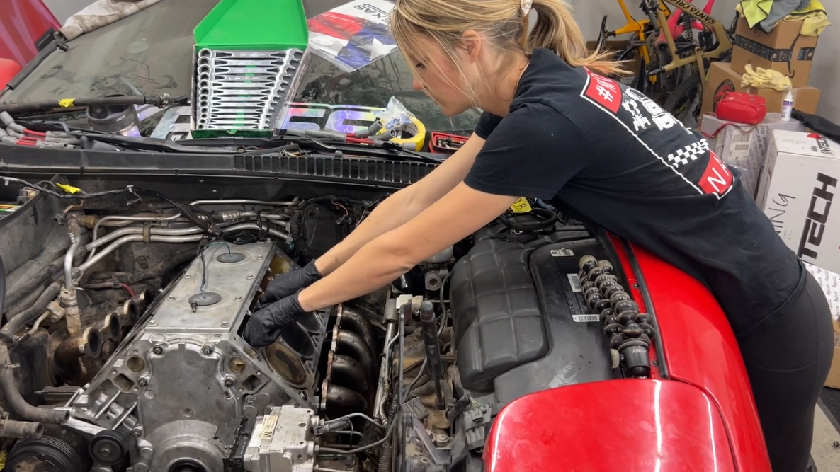 Roll cage installation begins on a Corvette C5 drift car