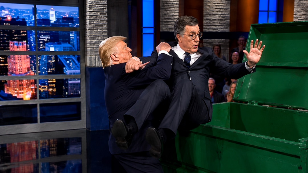 Watch: Donald Trump shares AI video mocking Stephen Colbert after Late ...