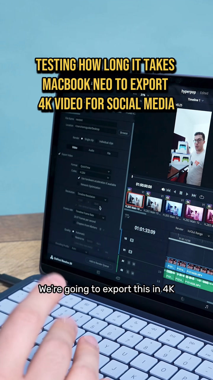 MacBook Neo 4K video export test for social media