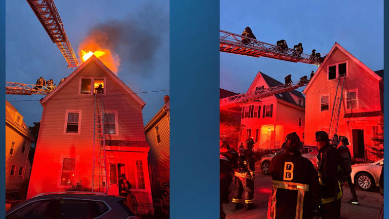 Fire crews battle flames at a residence in Dorchester