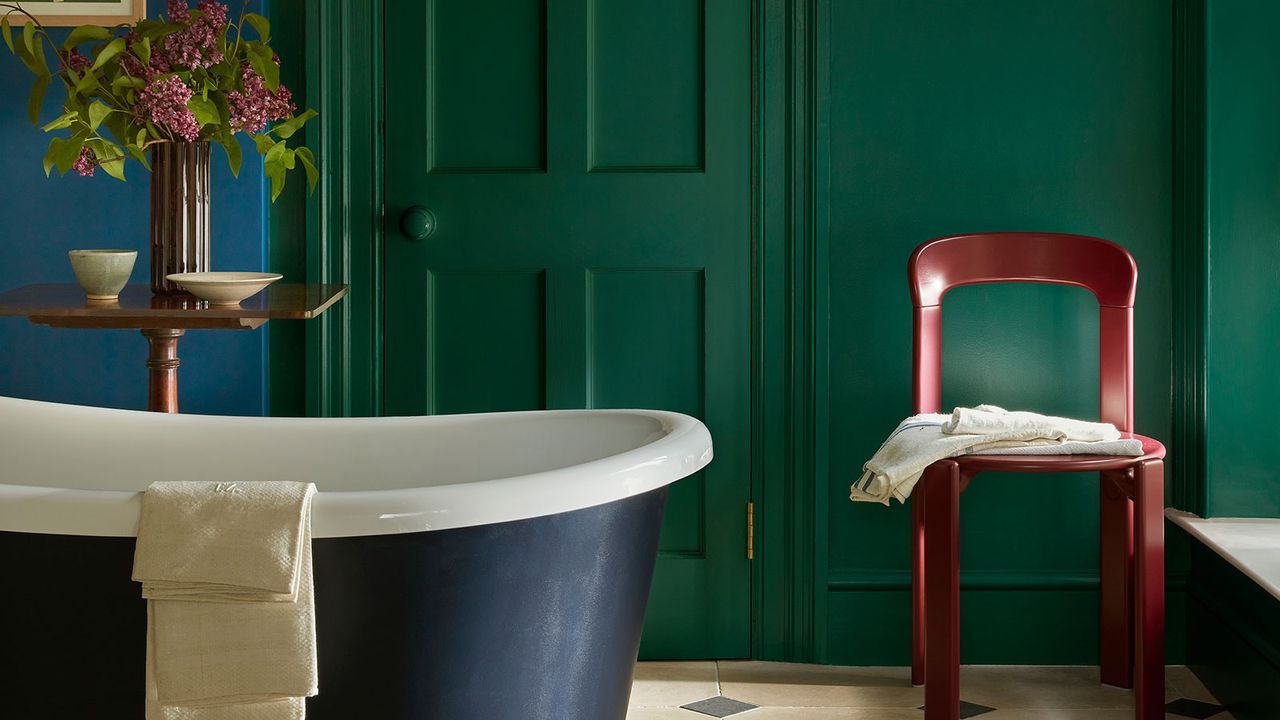 View of Designers explain why vibrant shades work well in compact bathrooms