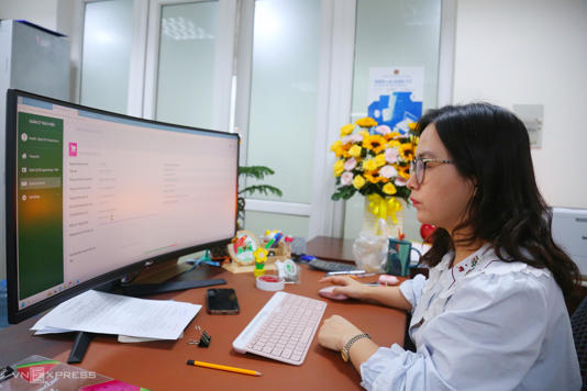 Cán bộ Thi hành án dân sự TP HCM thao tác trên phần mềm. Ảnh: Phạm Dự
