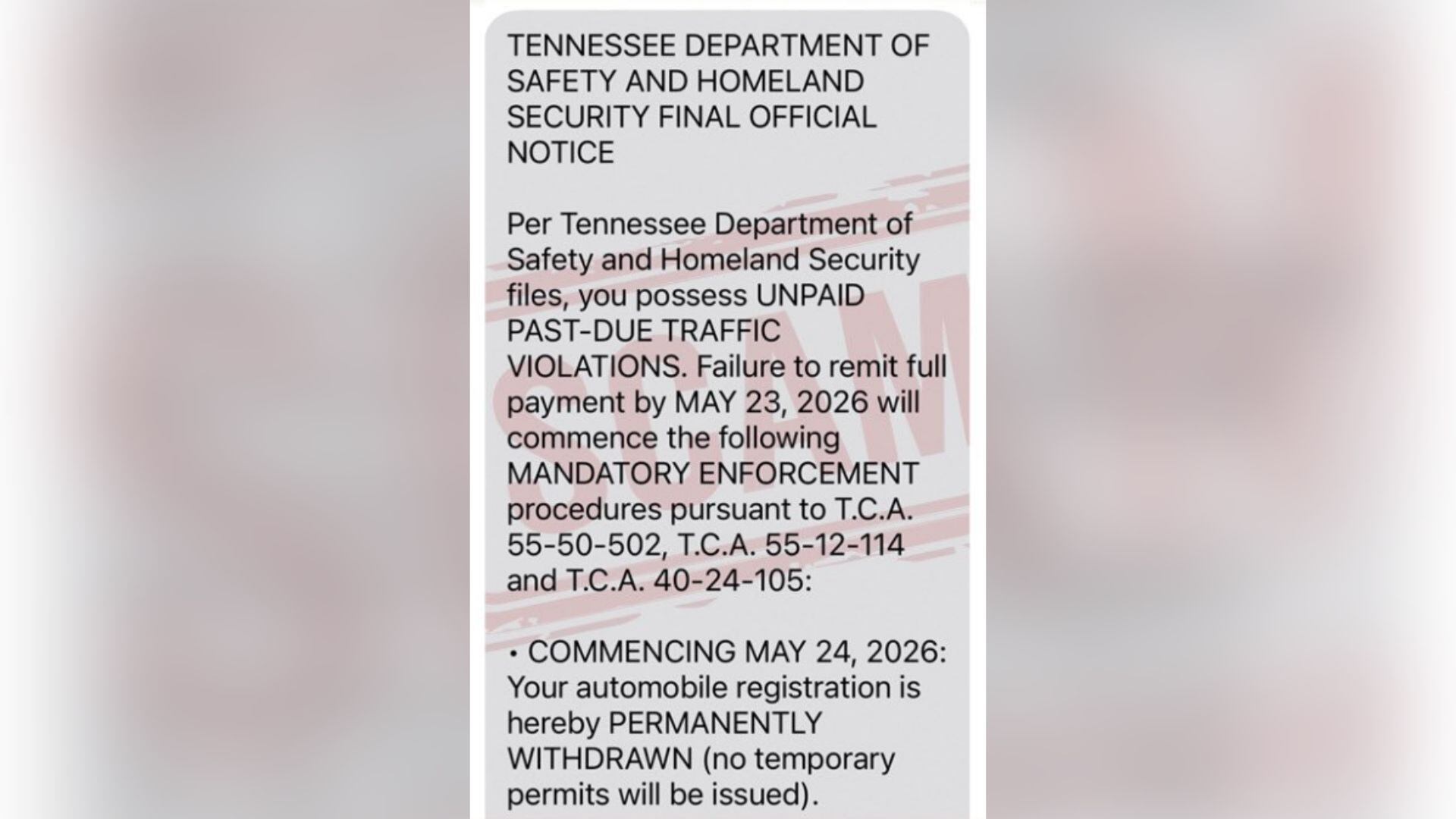 Tennessee safety officials warn of new text scam
