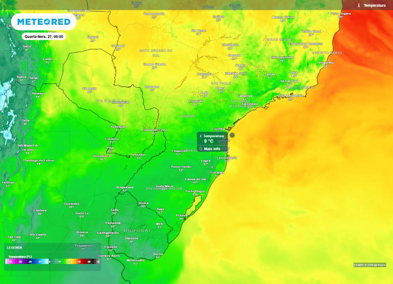 Nova massa de ar polar chega ao Brasil com impacto em 4 regiões