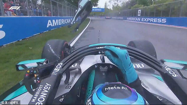 George Russell launches equipment out of cockpit after suffering ...