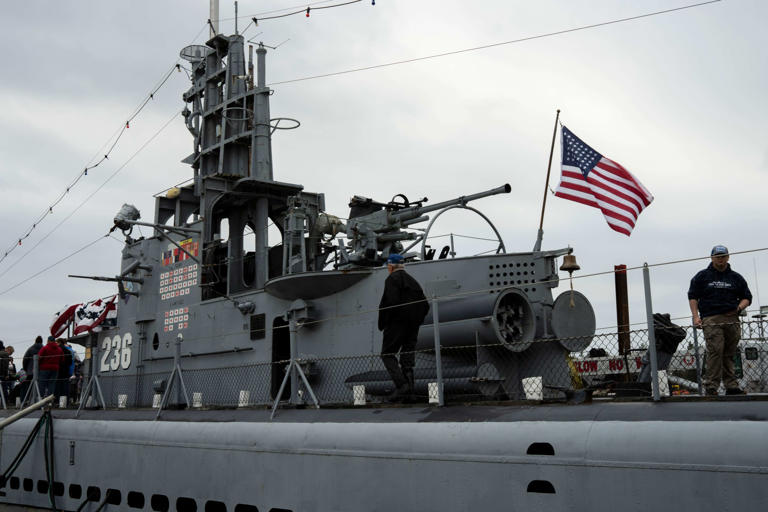 Historic Michigan submarine lights up for Memorial Day tribute to