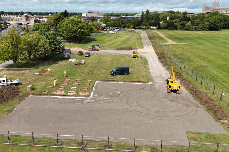 Drone images show progress of new £8.3m footbridge over River Nene in ...