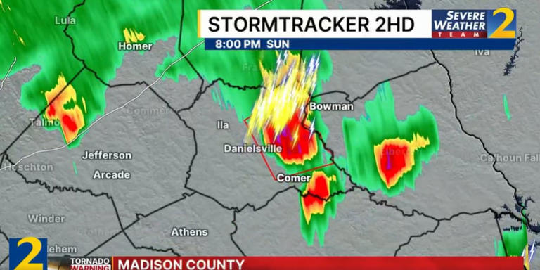 Tornado warning issued for Madison County amid Sunday storms