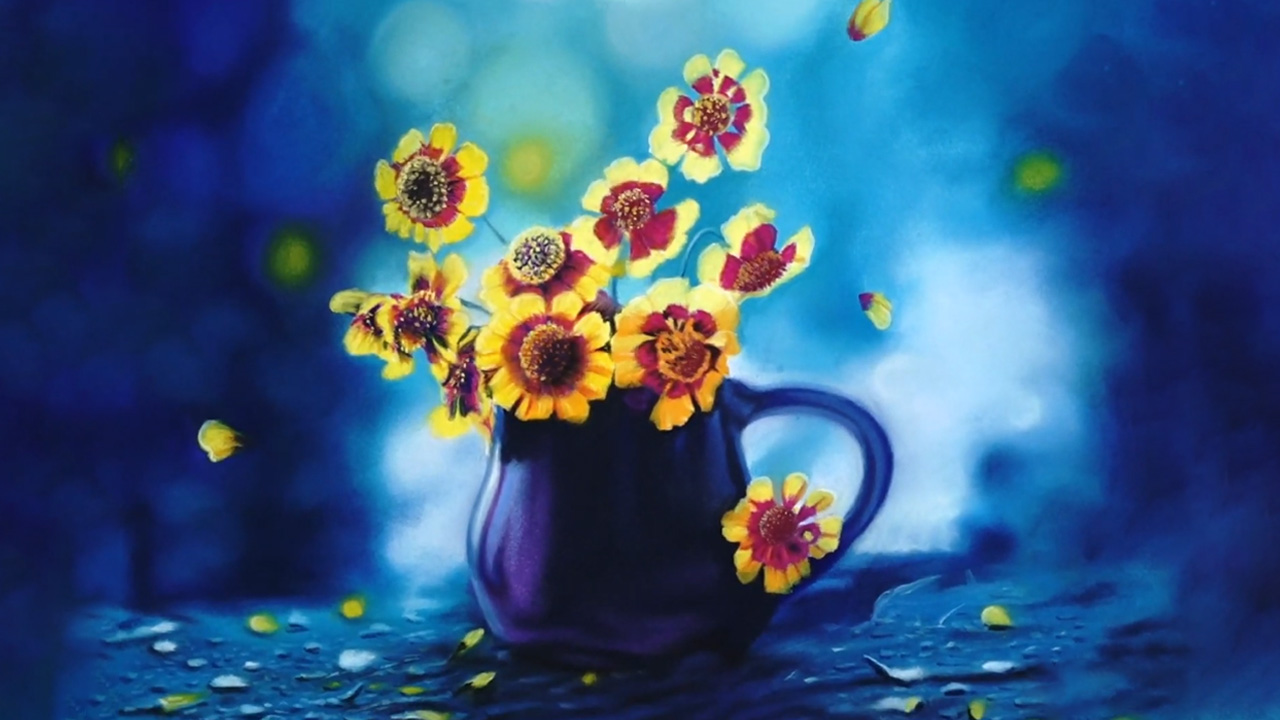 Ethereal flower drawing heavenly blooms in soft pastel realistic art ...