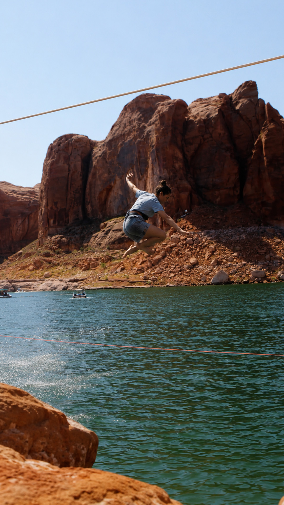 A high energy water jump scene filmed in real time