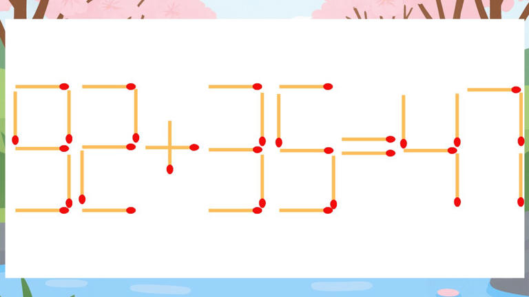 【マッチ棒クイズ】1本だけ動かして正しい式に：92+35=47?