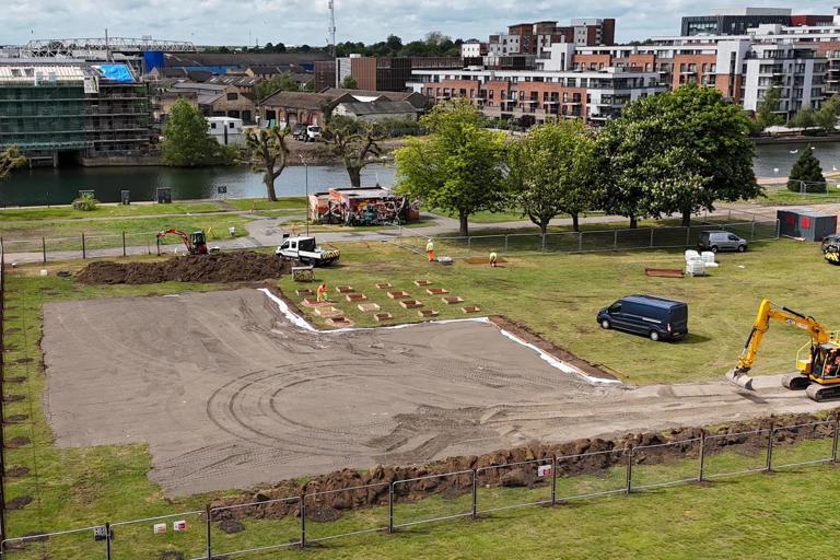 Drone images show progress of new £8.3m footbridge over River Nene in ...
