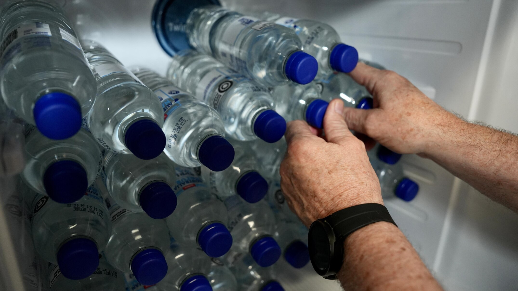 Bottled water labelled spring from bores