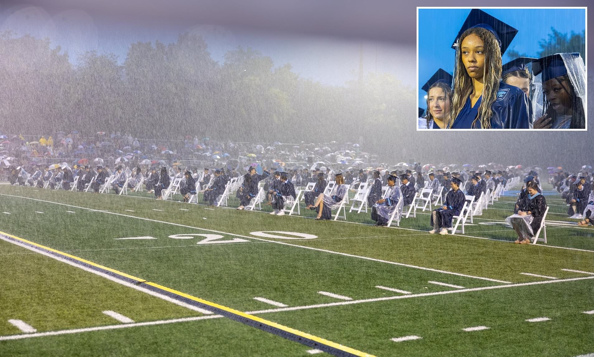 High school faces backlash as graduation is held in torrential downpour