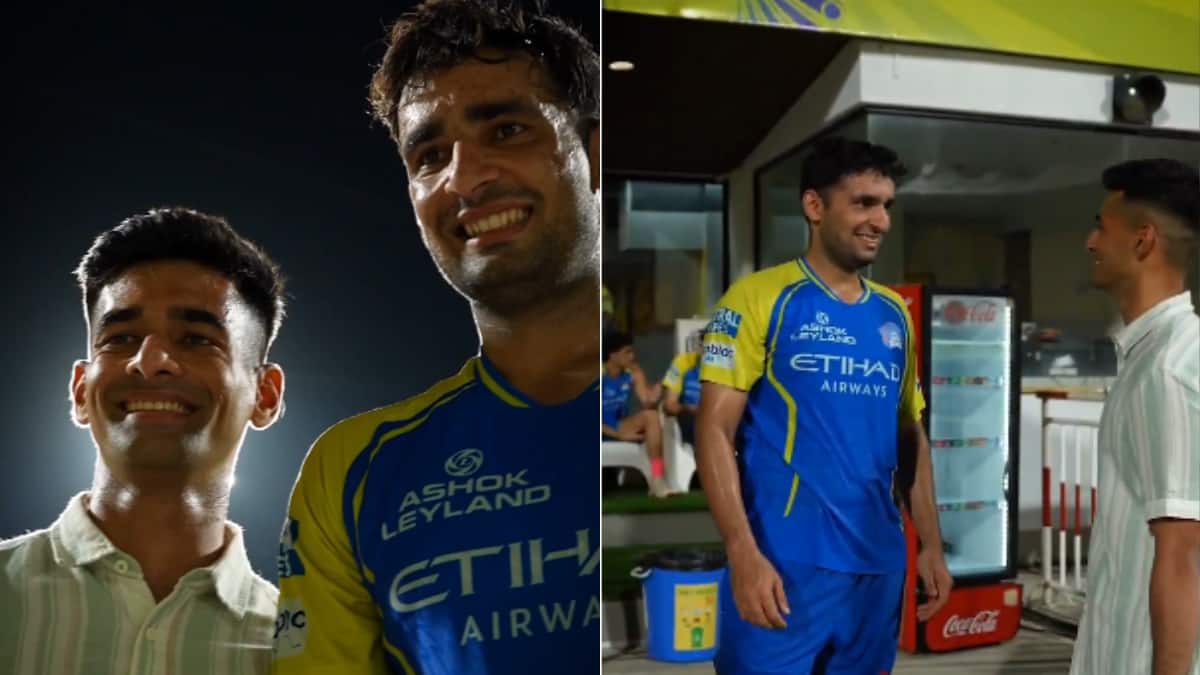 Watch: CSK star Anshul Kamboj meets viral lookalike from Vijay’s oath ...