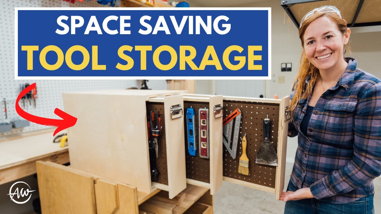 Watch my slide-out pegboard cabinet for space-saving storage