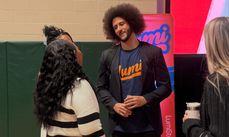 Colin Kaepernick visits Rush-Henrietta for AI platform demo