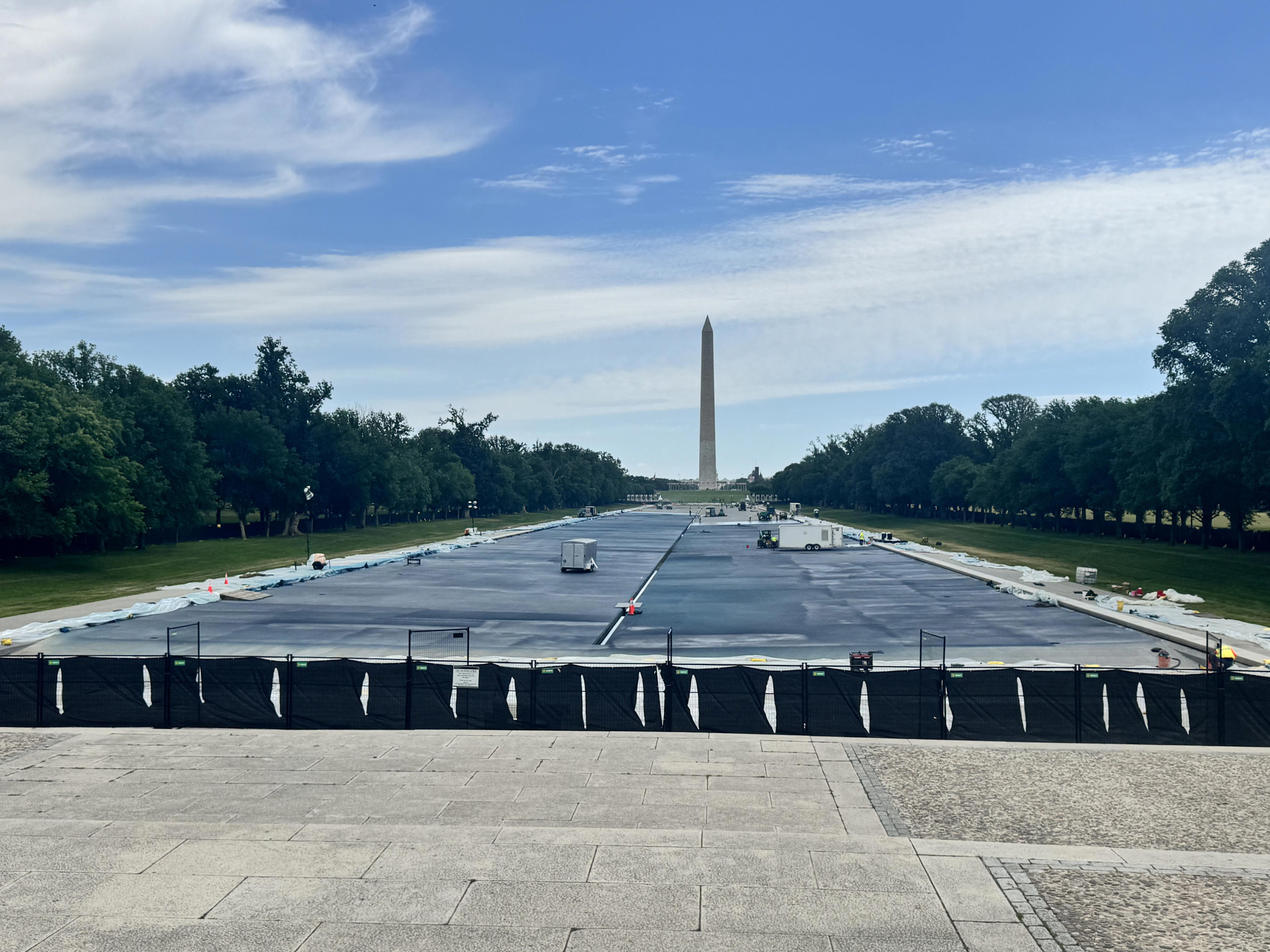 The Lincoln Memorial Reflecting Pool was drained of its water and is being repainted.