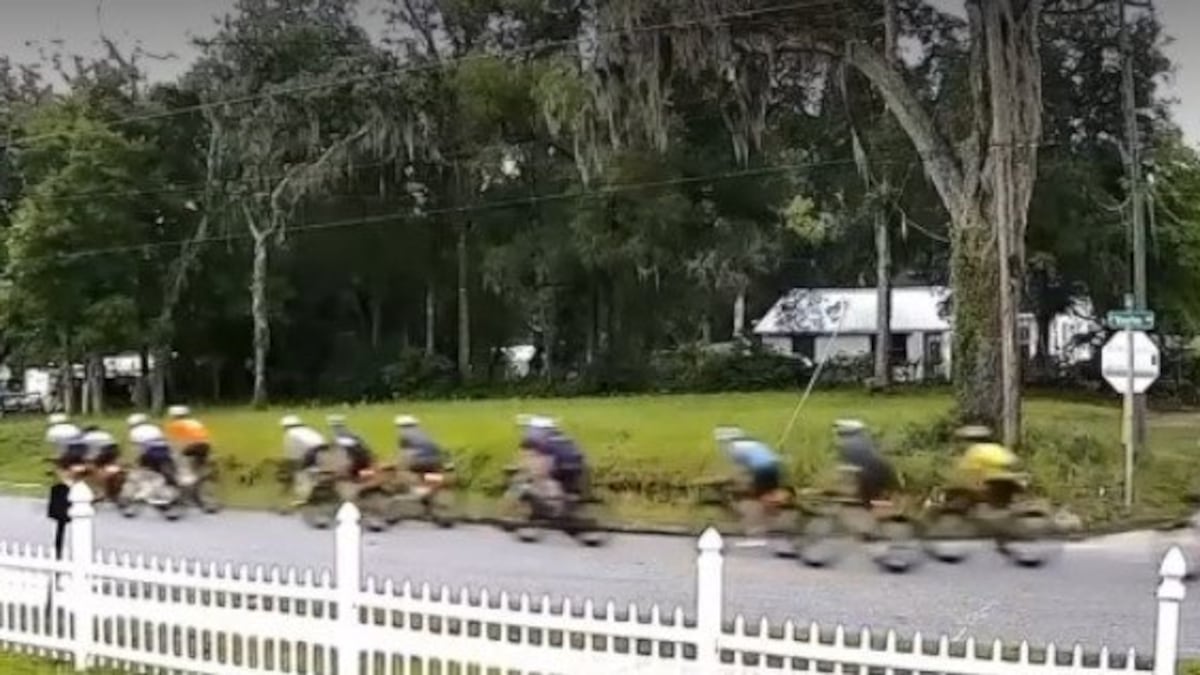 A home security camera shows a group of cyclists in Deland seconds before a pickup truck plowed into them.