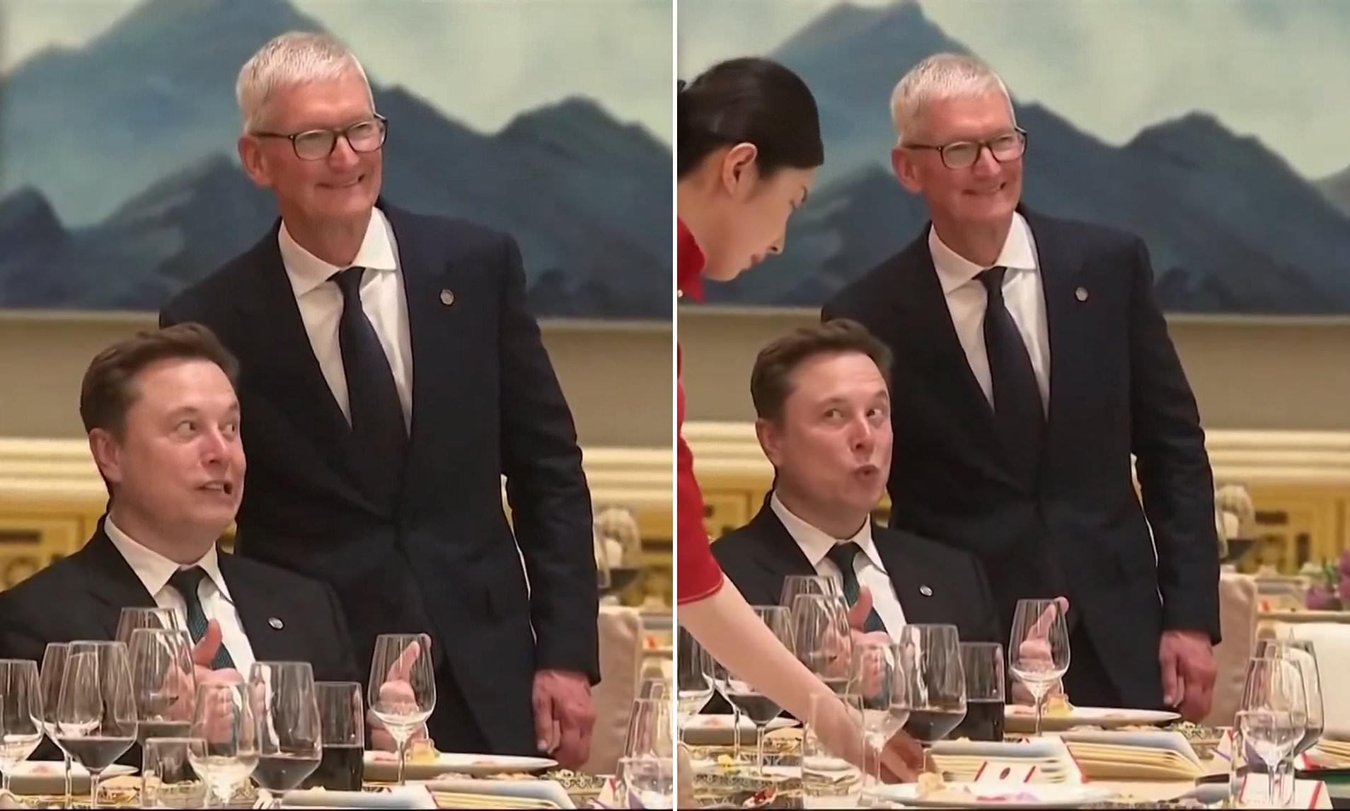 Musk makes bizarre faces for photo with Apple CEO Tim Cook during China ...