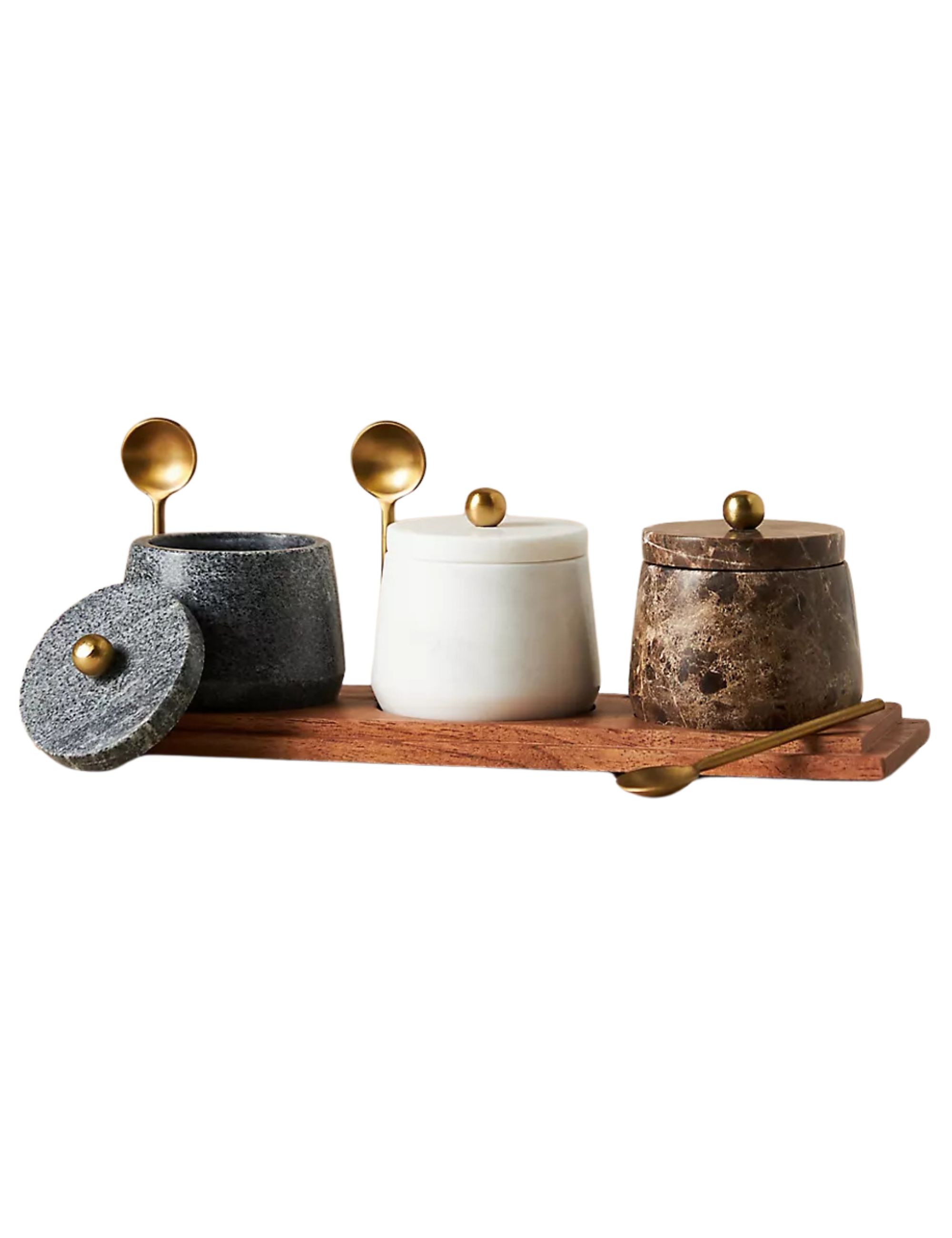 Anthropologie, Marble Condiment Jar Set With Spoons