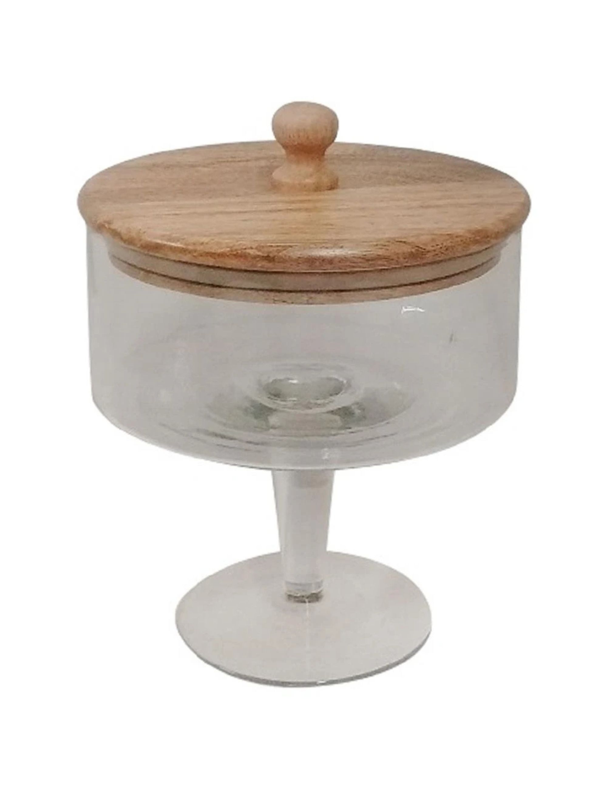 Kathy Kuo Home, Rebecca Mid Century Modern Brown Mango Wood Clear Glass Decorative Jar