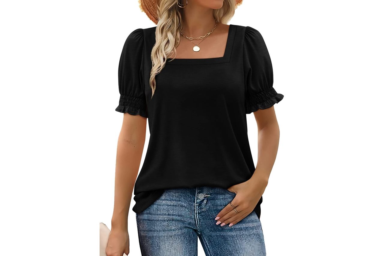 WIHOLL Tops for Women Summer Casual Ruffle Trim Sleeve Square Neck T Shirts